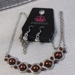 Paparazzi Jewelry Set Silver, Clear  and Chocolate Bronze